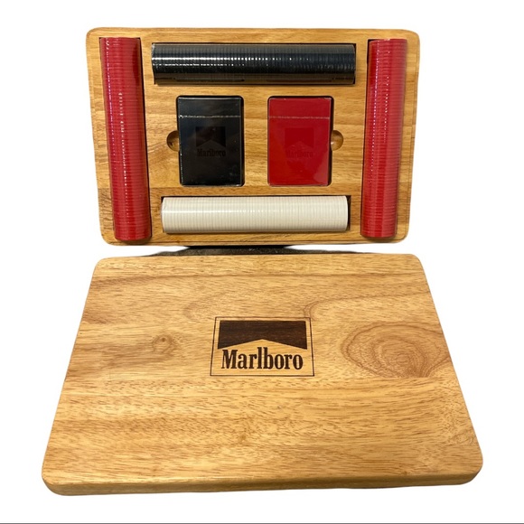 Marlboro Other - Vintage Marlboro Poker set in solid maple wood case New cards poker chips
